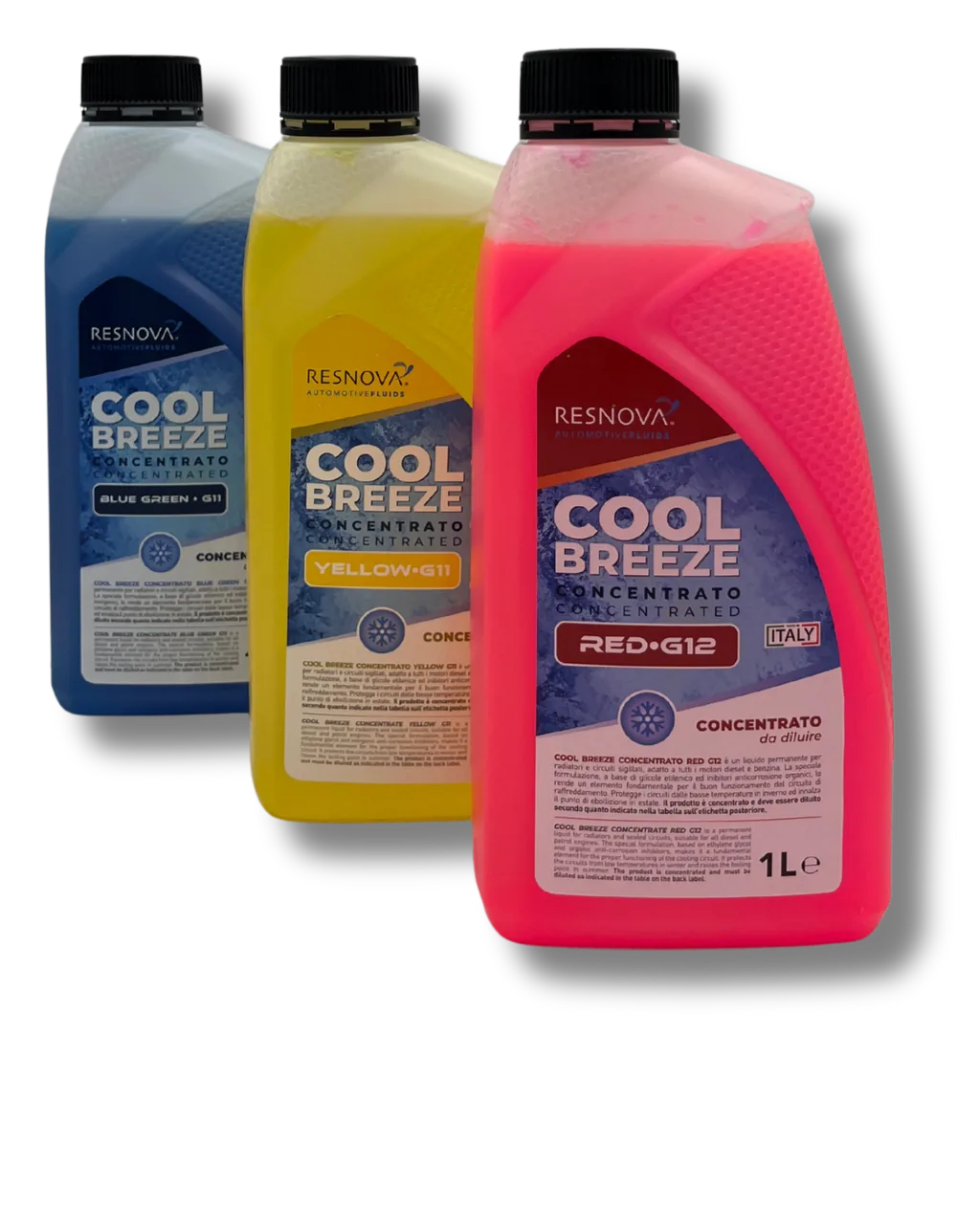 Gamme d'antigels Cool Breeze : bleu G11, jaune G11, rouge G12